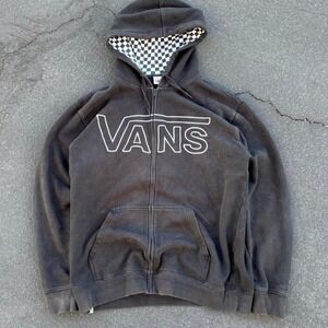 Vintage Y2k Black Vans Skate Checkerboard Full Zip Hoodie Size Large